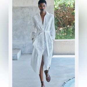 Zara White Eyelet Midi Dress